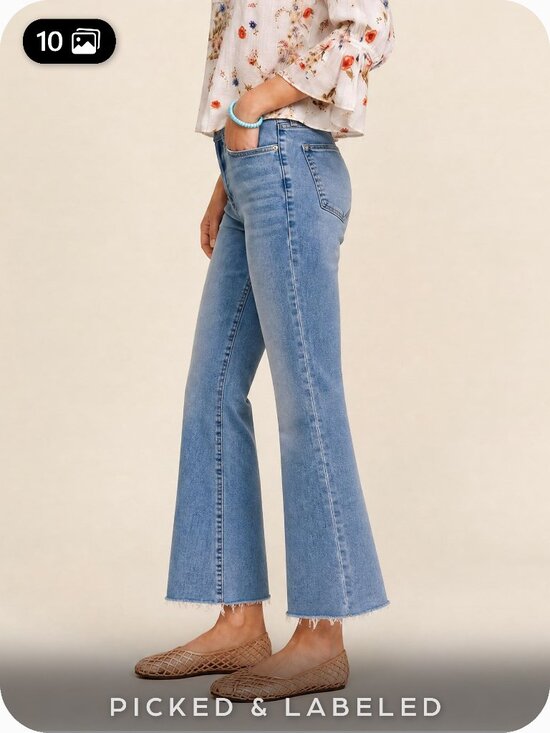 Frame Denim Denim - FRAME Le Crop Mini Boot Jeans Raw Hem Flare 28 Morning Blue LCFRA291